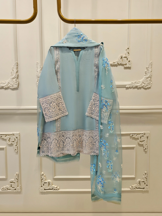 Agha Noor 3 Piece - Pure Cotton Net Embroidered Dress S111765