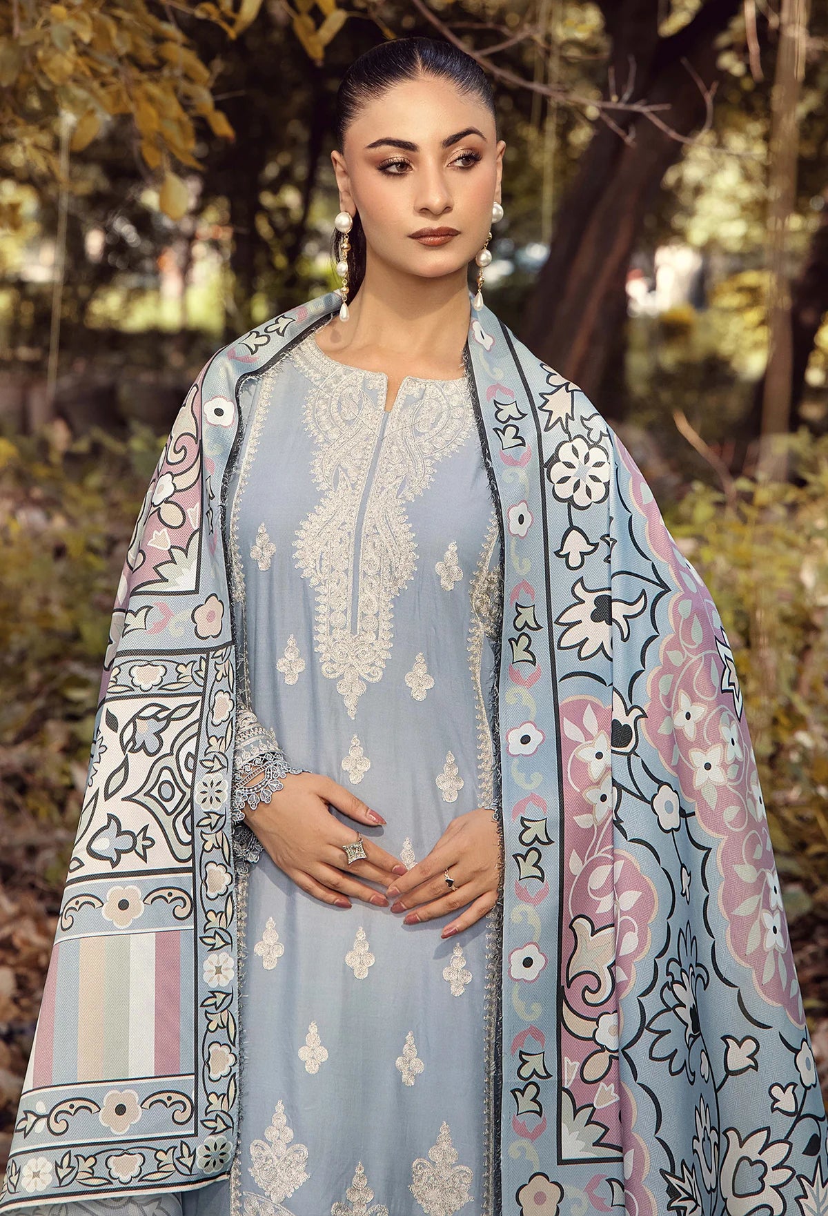 Linen Embroidered 3 Piece Dress