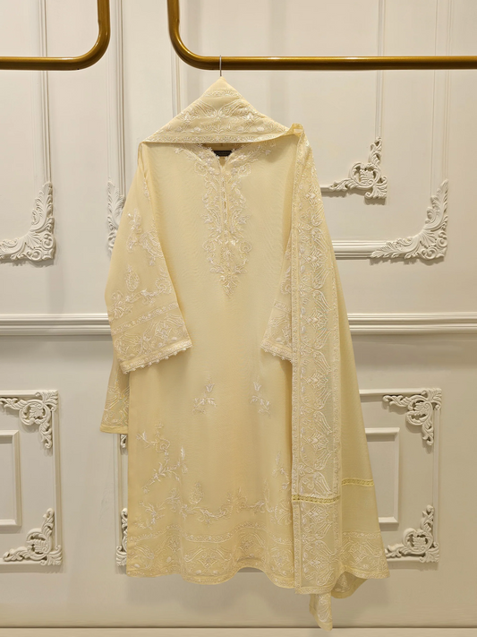 Agha Noor 3 Piece - Pure Embroidered Cotton Net Suit S111925