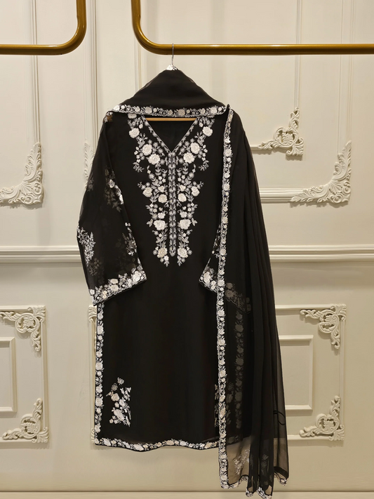 Agha Noor 3 Piece - Pure Chiffon Embroidered Dress S112225