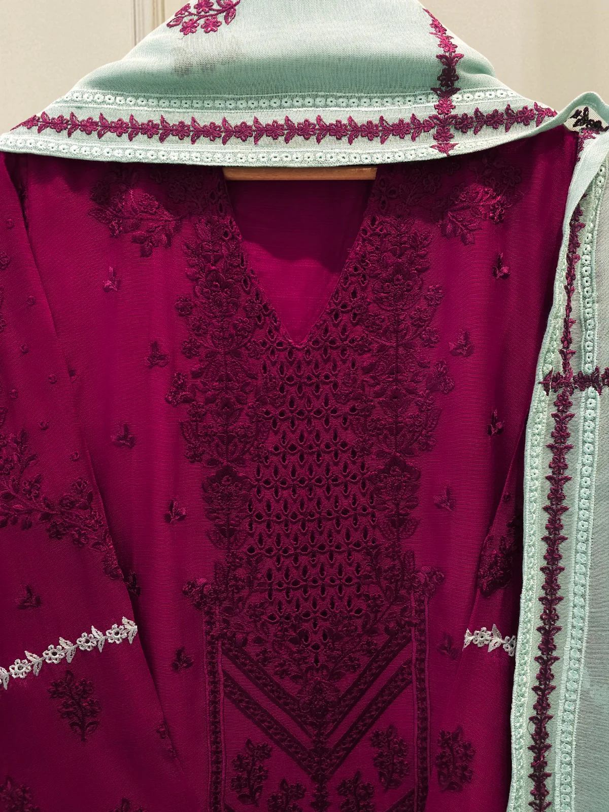Agha Noor 3 Piece - Pure Embroidered Cotton Net Suit