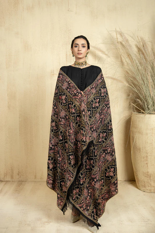 Raw Silk Embroidered  Winter Shawl