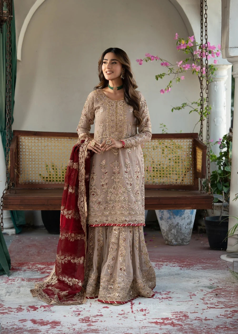 3 Piece Chiffon Heavily Embroidered Gharara Set