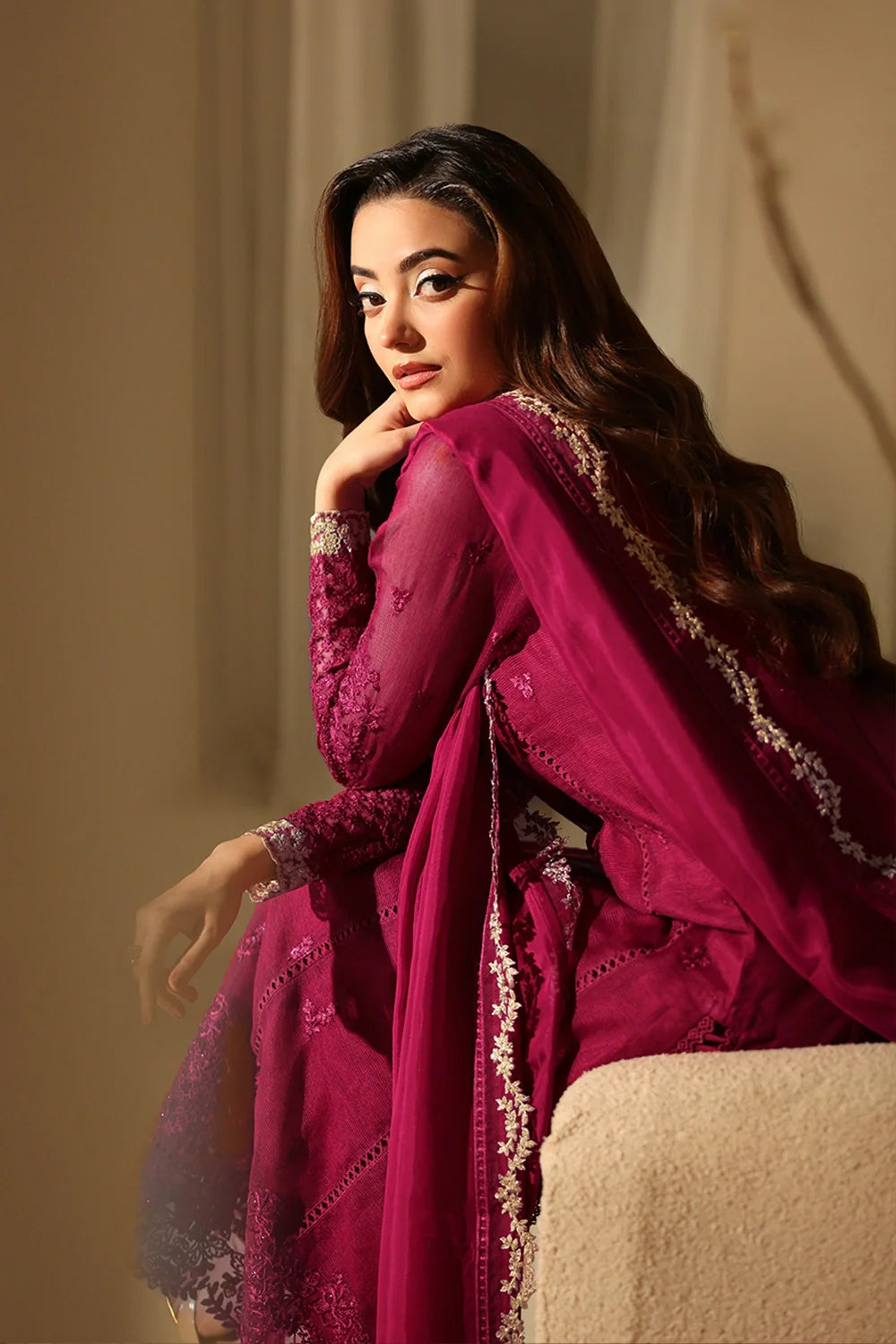 Azure Khadi Net Embroidered Dress