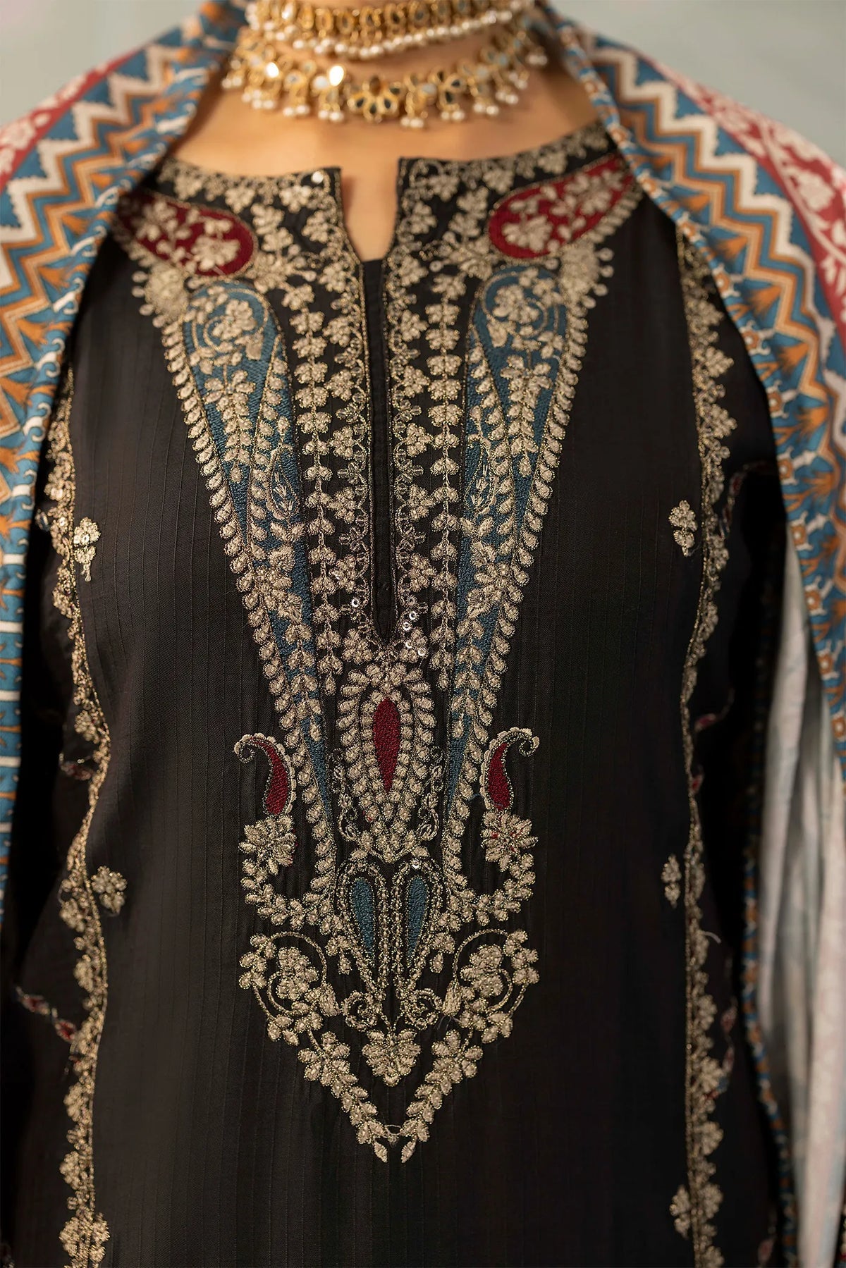 Viscose Slub  Embroidered 3 Piece Dress