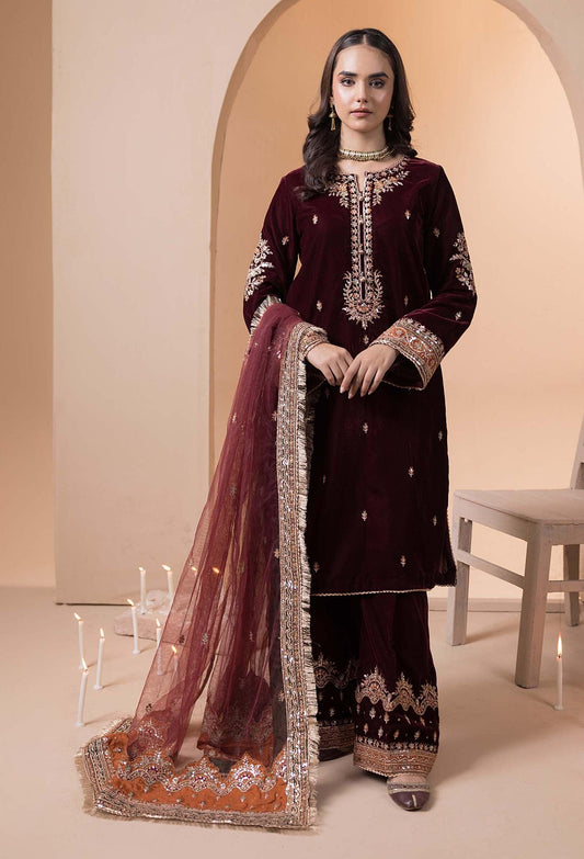 Velvet 3 Piece Embroidered Dress Pakistani Indian Designer Ready To Wear