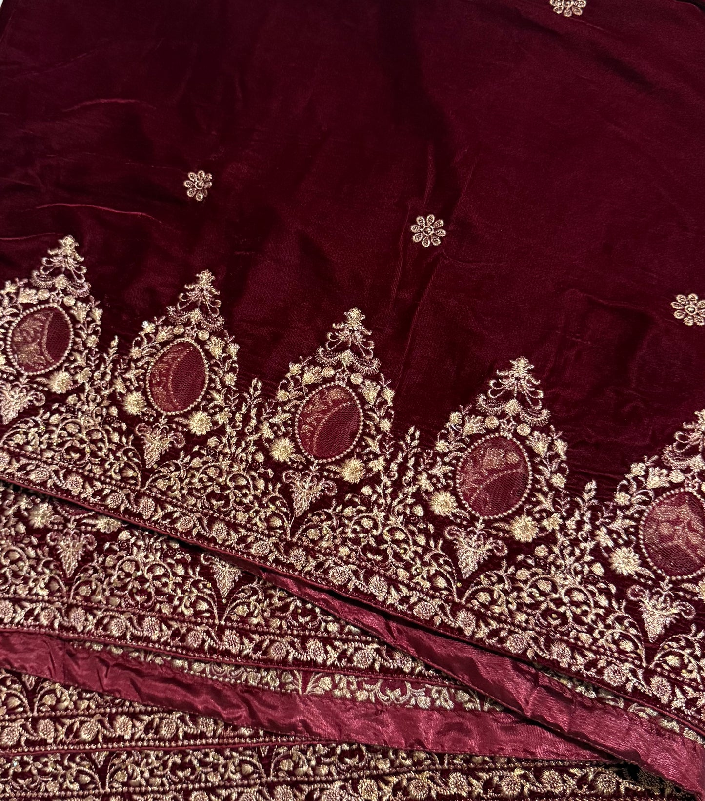 Velvet Zari Embroidered Shawl Maroon