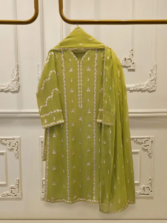Agha Noor 3 Piece - Pure Embroidered Cotton Net Suit
