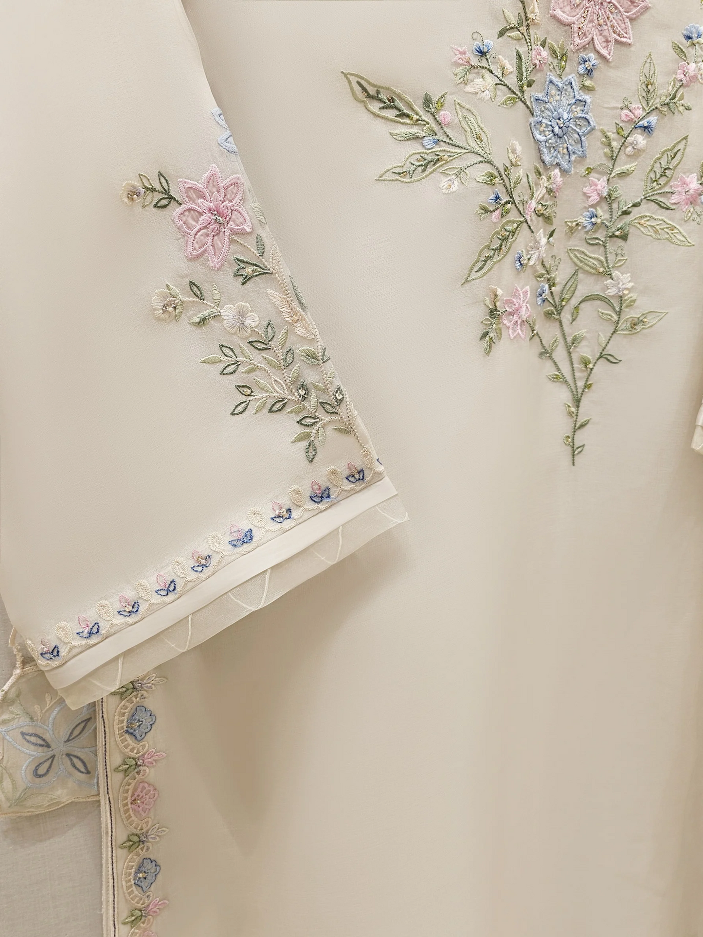 Agha Noor 3 Piece - Pure Organza Embroidered Dress