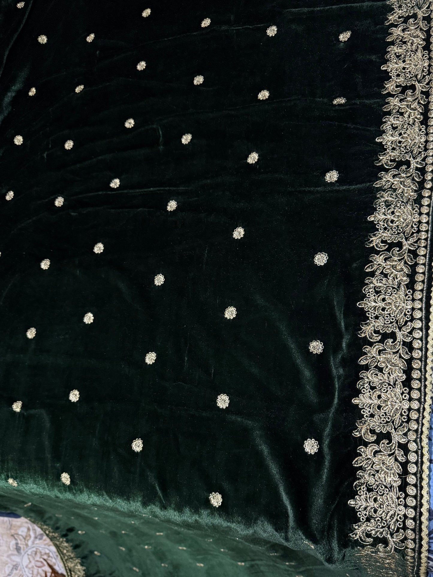 Velvet Zari Embroidered Shawl Green