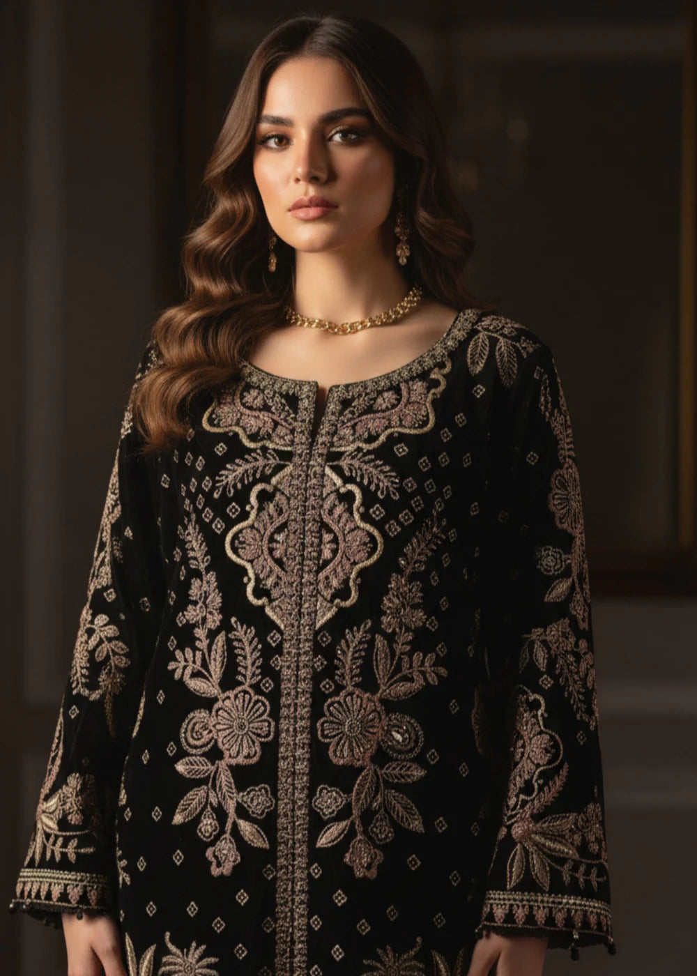 Velvet Embroidered Dress Pakistani Designer Ready To Wear