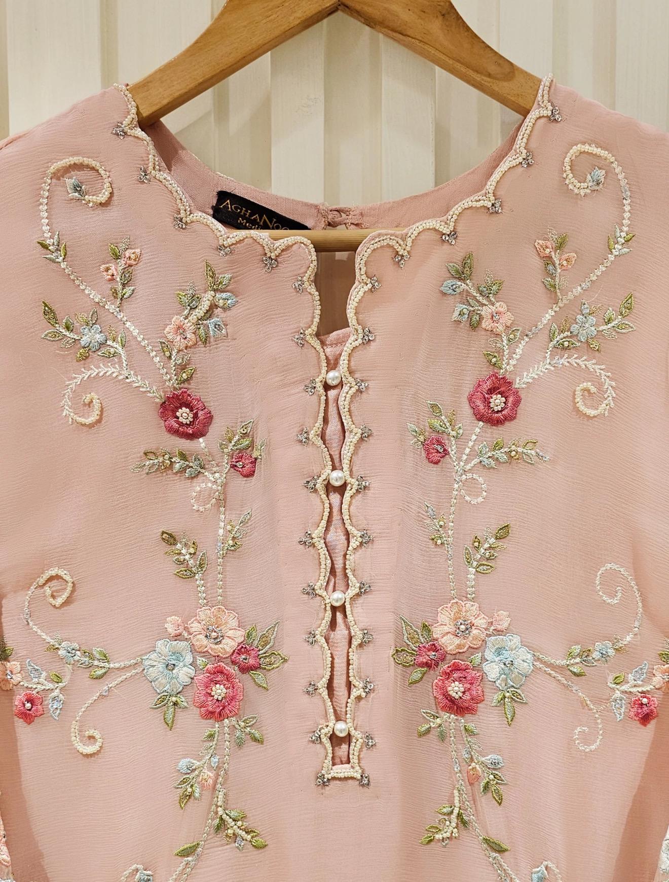 Pure Chiffon Embroidered Dress S111338