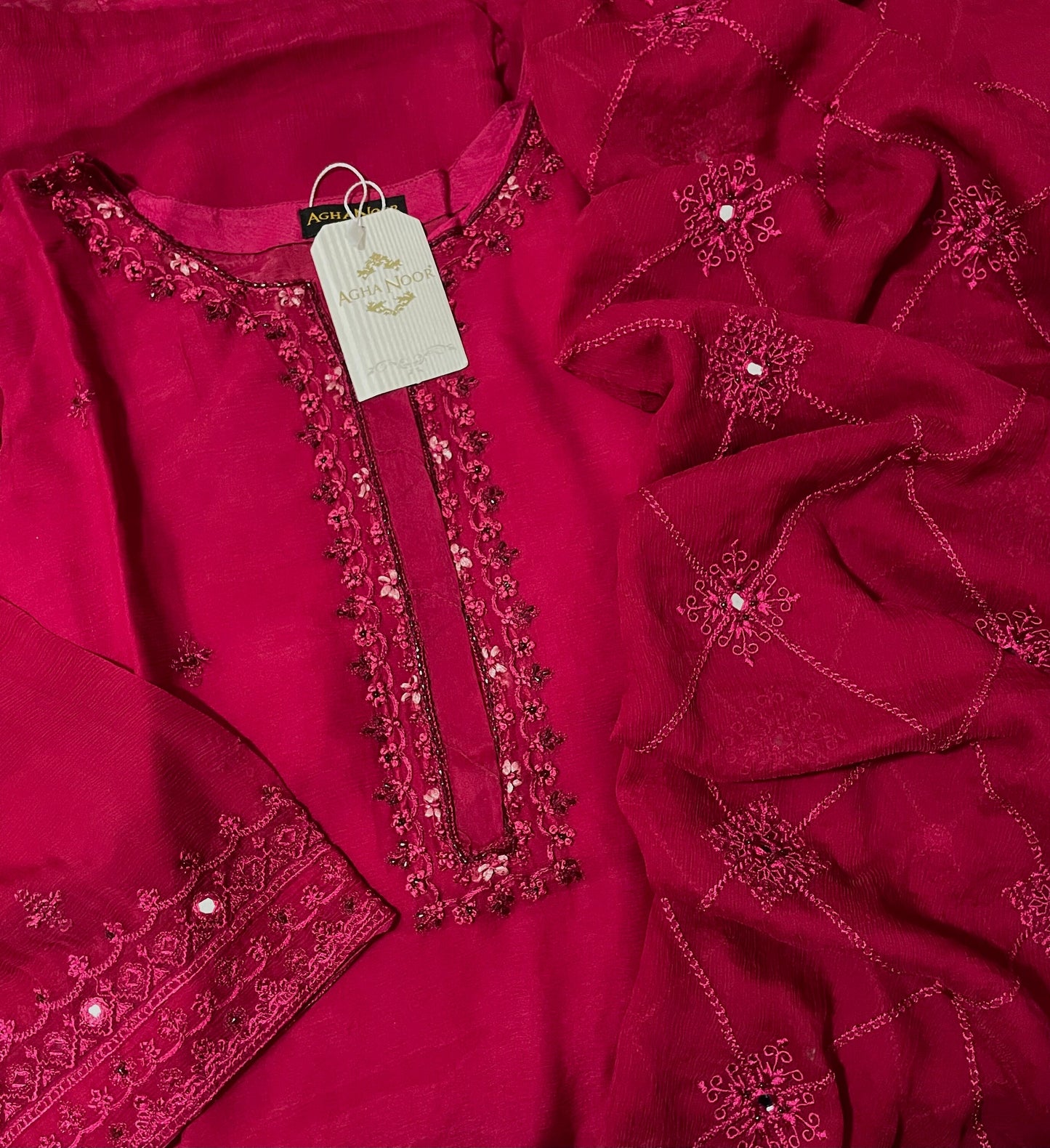 Agha Noor 2 Piece Chiffon Embroidered Dress