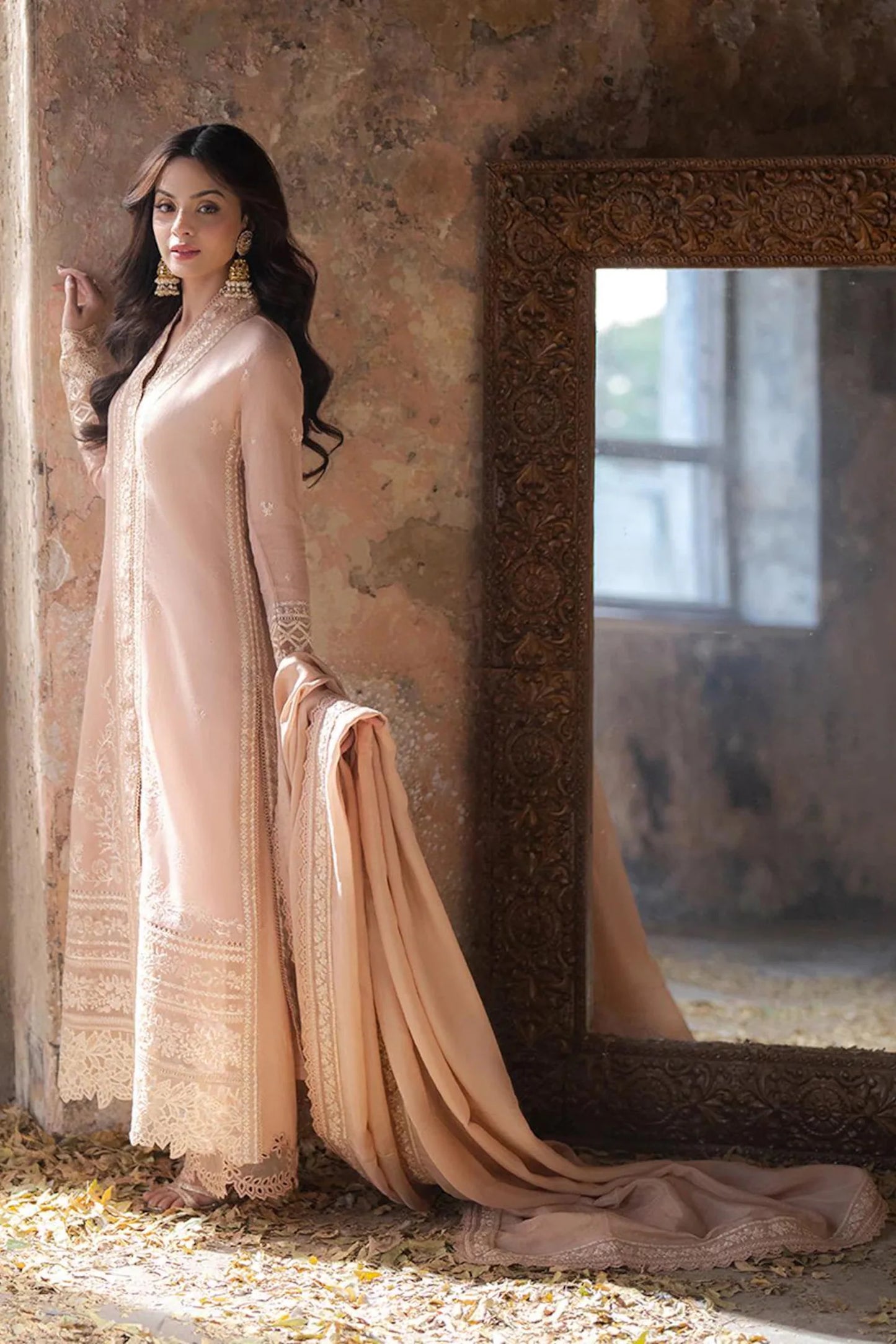 Azure Khadi Net Embroidered Dress