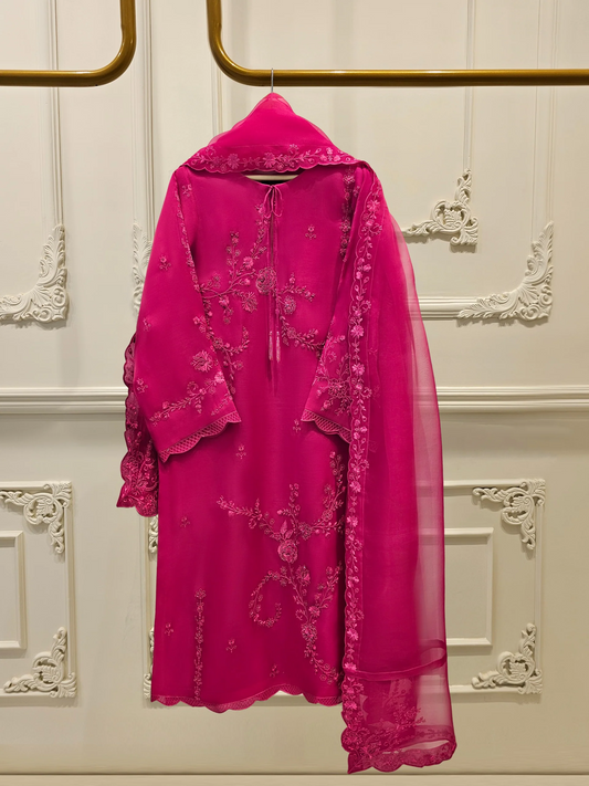 Agha Noor 3 Piece - Pure Organza Embroidered Dress S111656