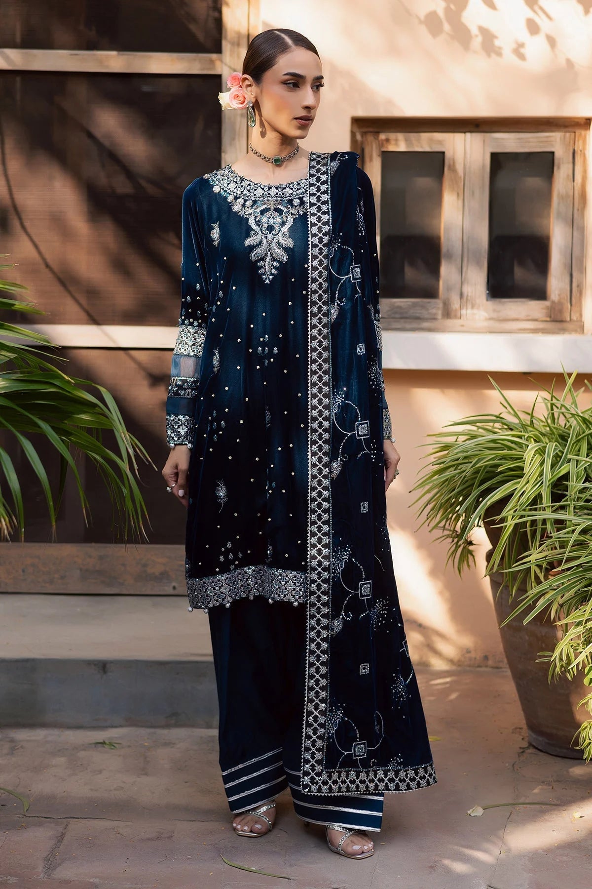 Nureh Velvet Embroidered Dress