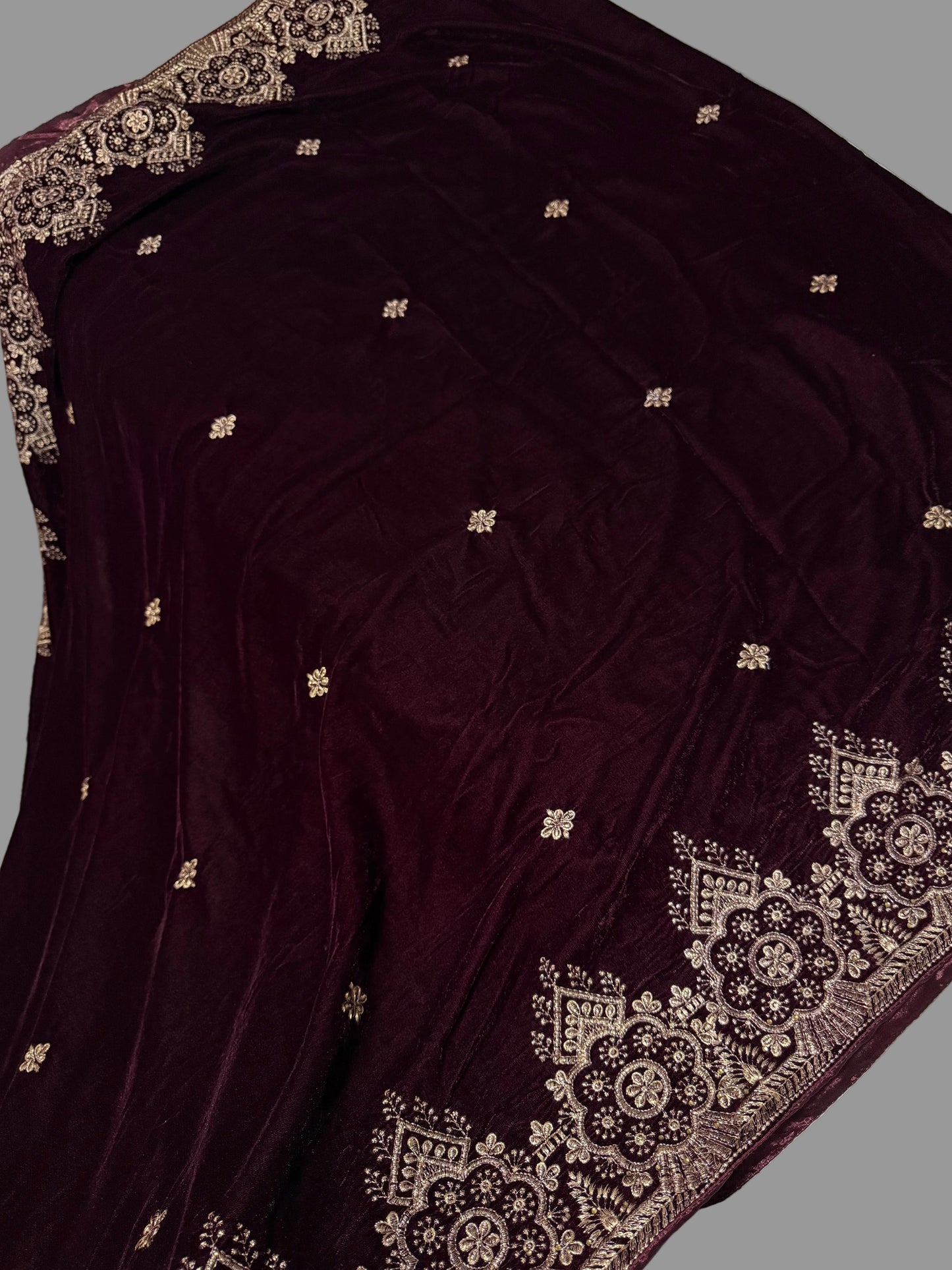 Velvet Zari Embroidered Shawl Maroon