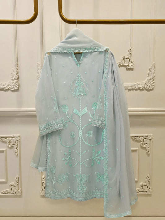 Agha Noor 3 Piece - Pure Chiffon Embroidered Dress