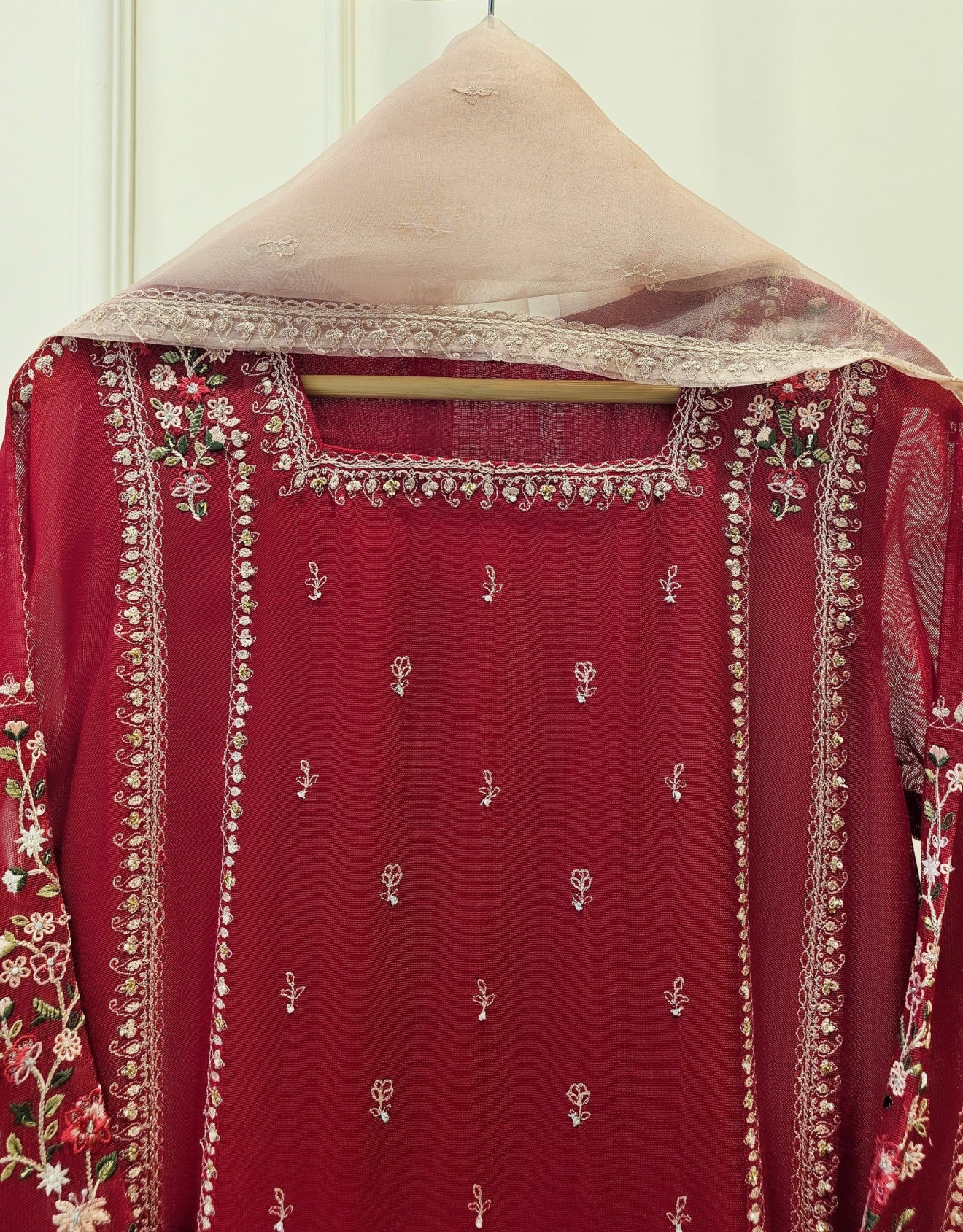 Agha Noor 3 Piece - Pure Cotton Net Embroidered Dress