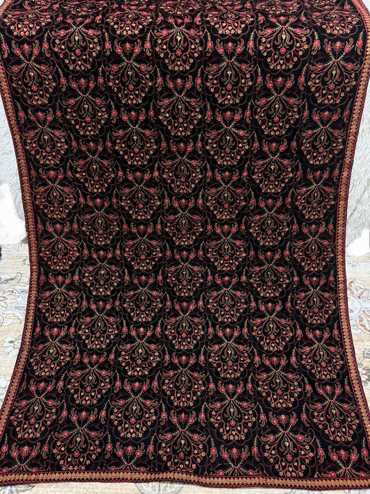 Velvet Heavily Embroidered Shawl Black