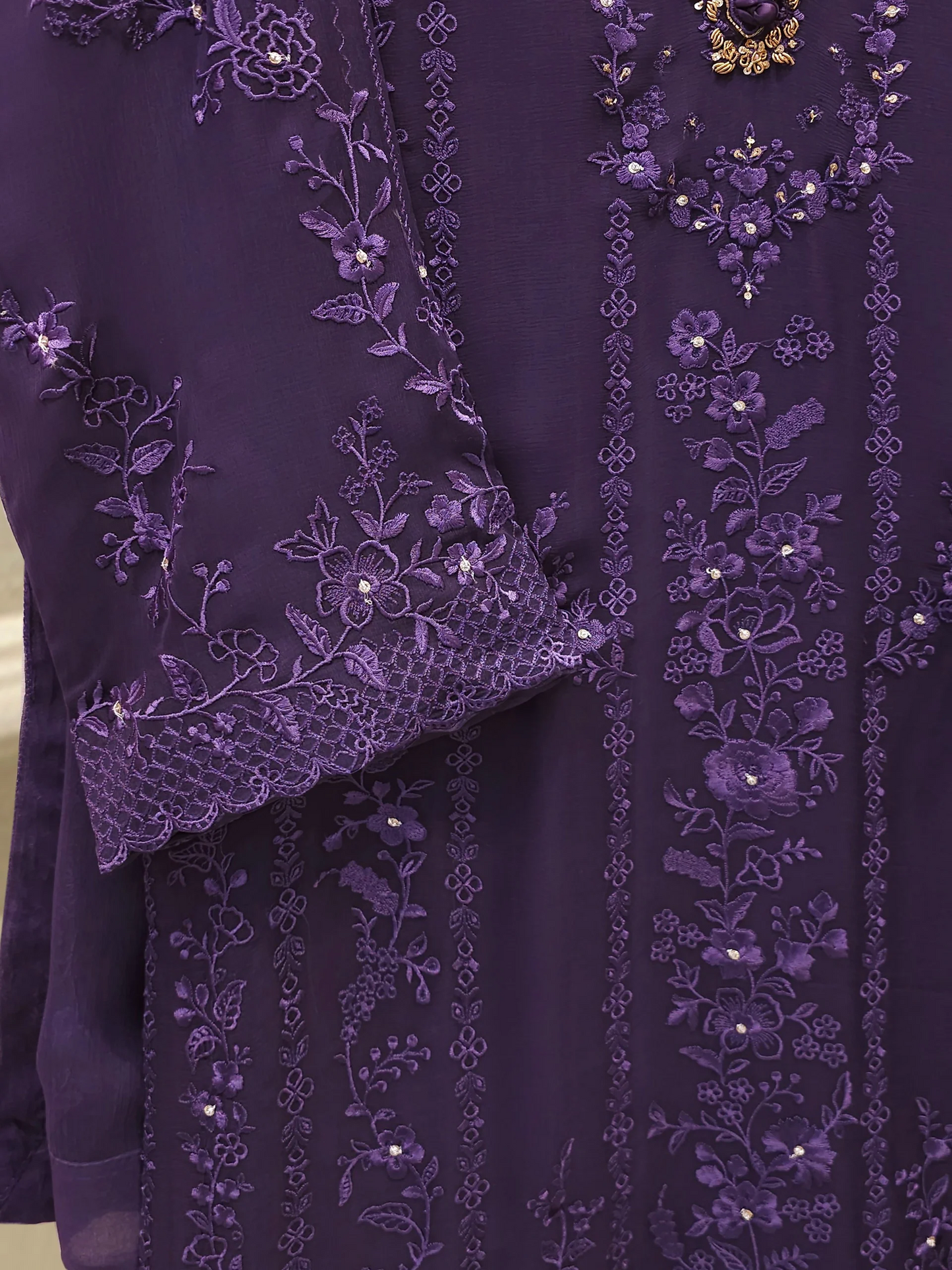 Agha Noor 3 Piece - Pure Chiffon Embroidered Dress S112525