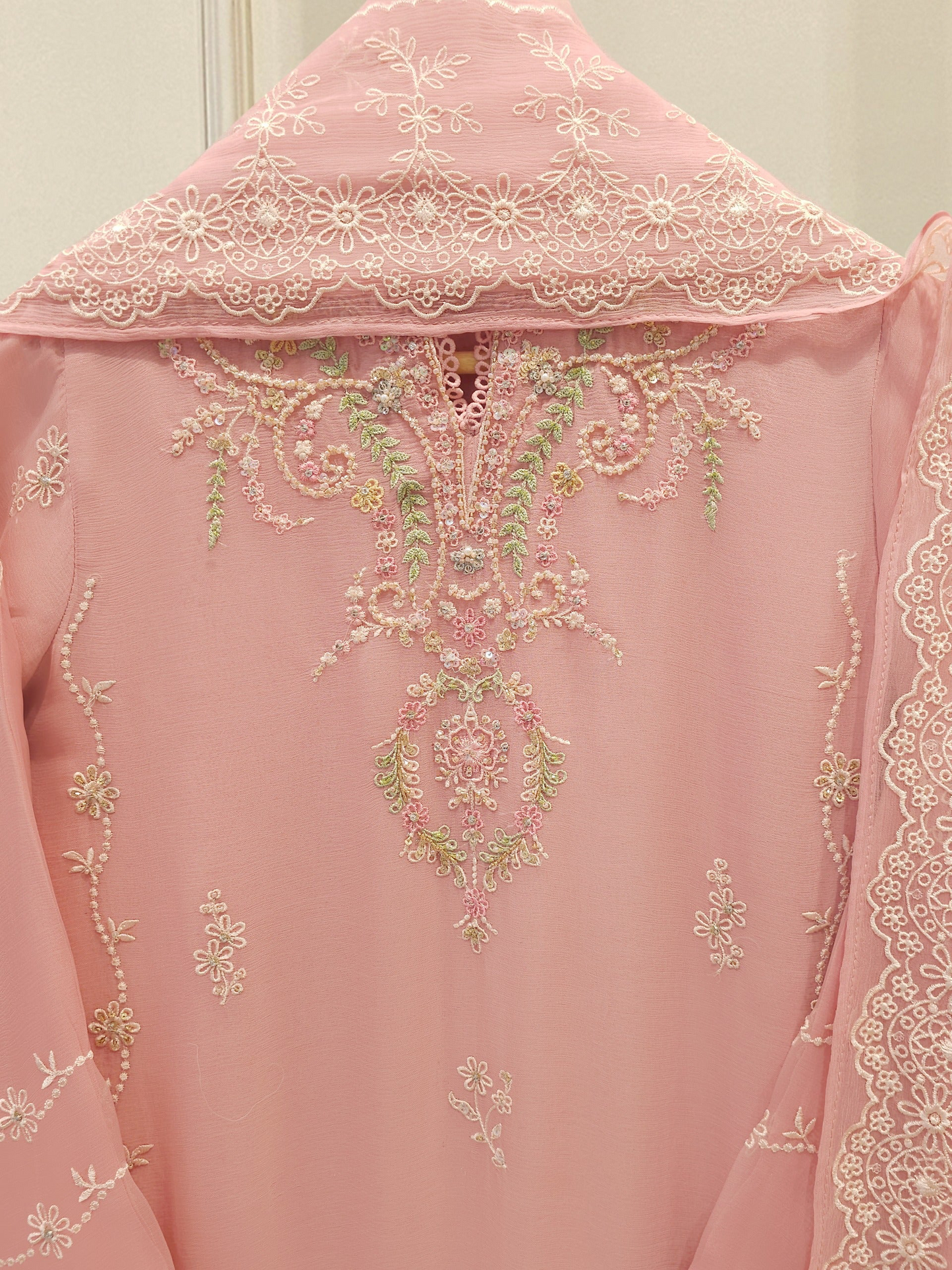 Agha Noor 3 Piece - Pure Chiffon Embroidered Dress S112509