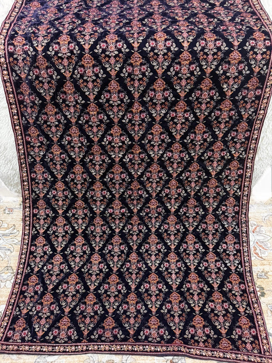 Velvet Heavily Embroidered Shawl Blue