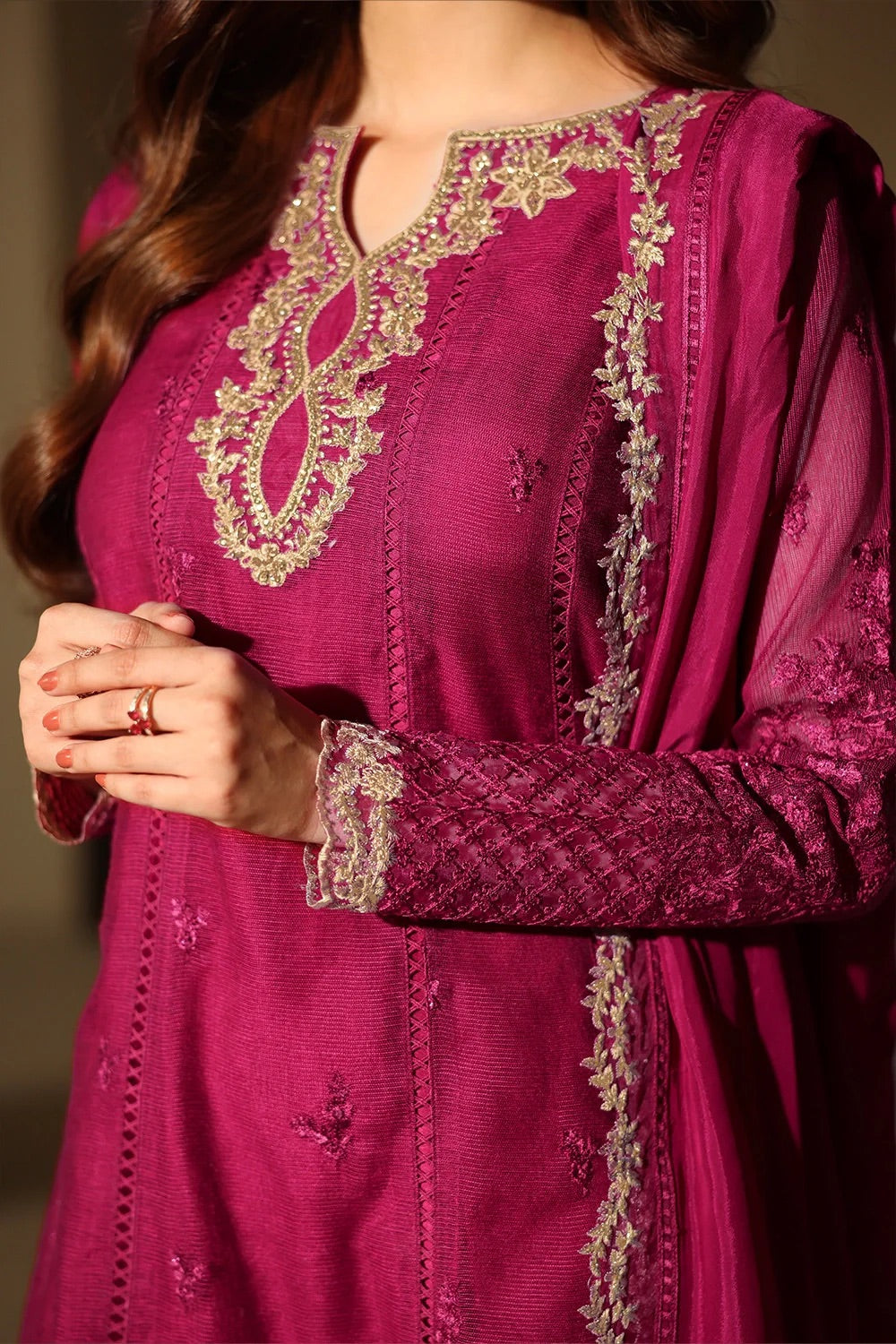 Azure Khadi Net Embroidered Dress
