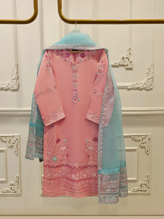 Agha Noor 3 Piece - Pure Organza Embroidered Dress S111667