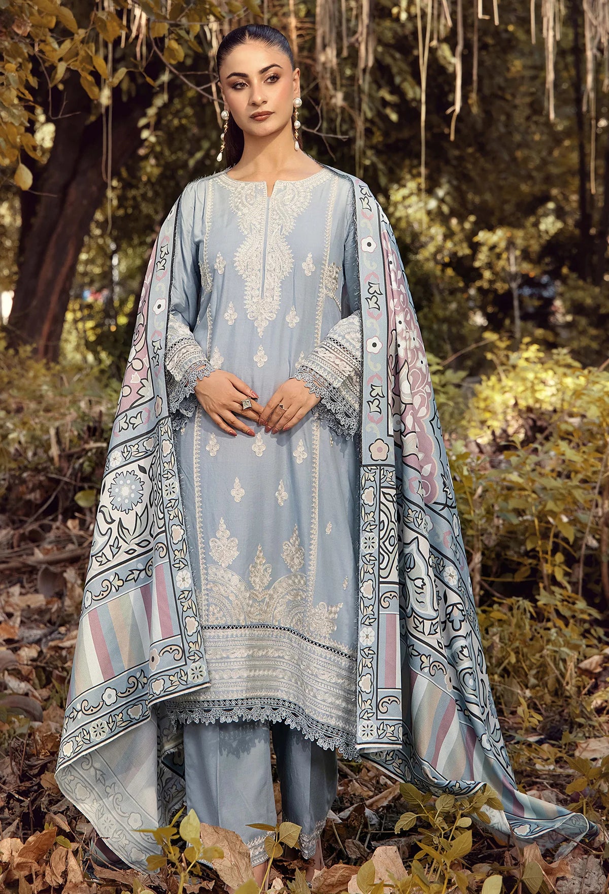 Linen Embroidered 3 Piece Dress