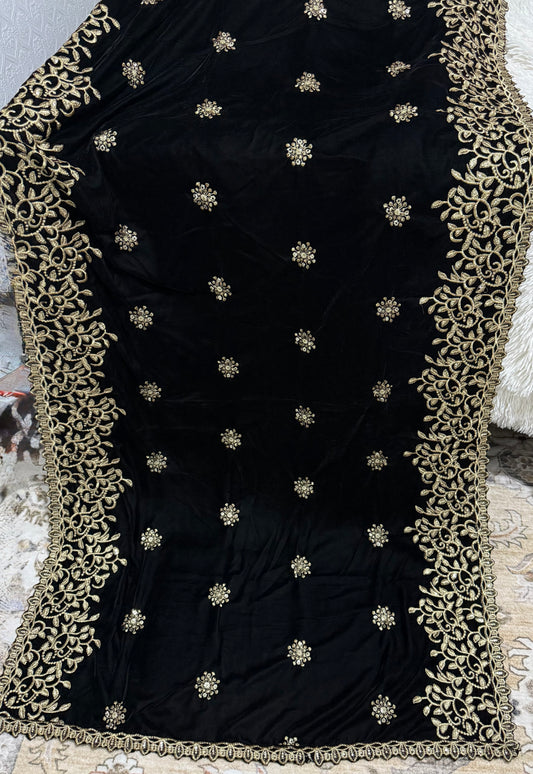 Velvet Zari Embroidered Shawl Black