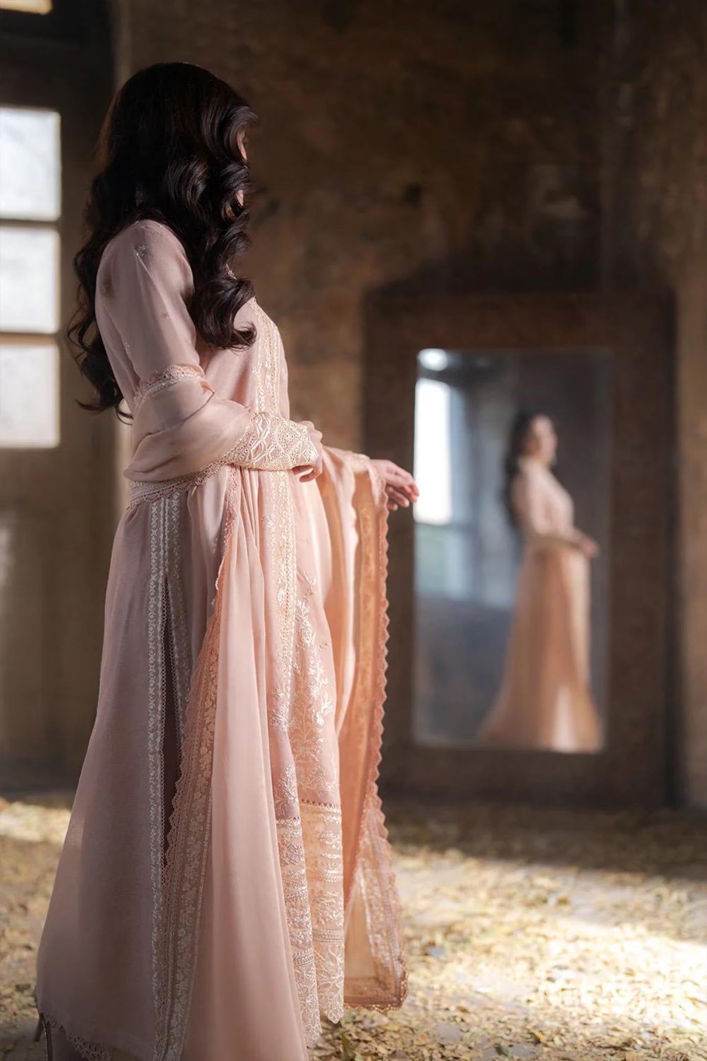 Azure Khadi Net Embroidered Dress