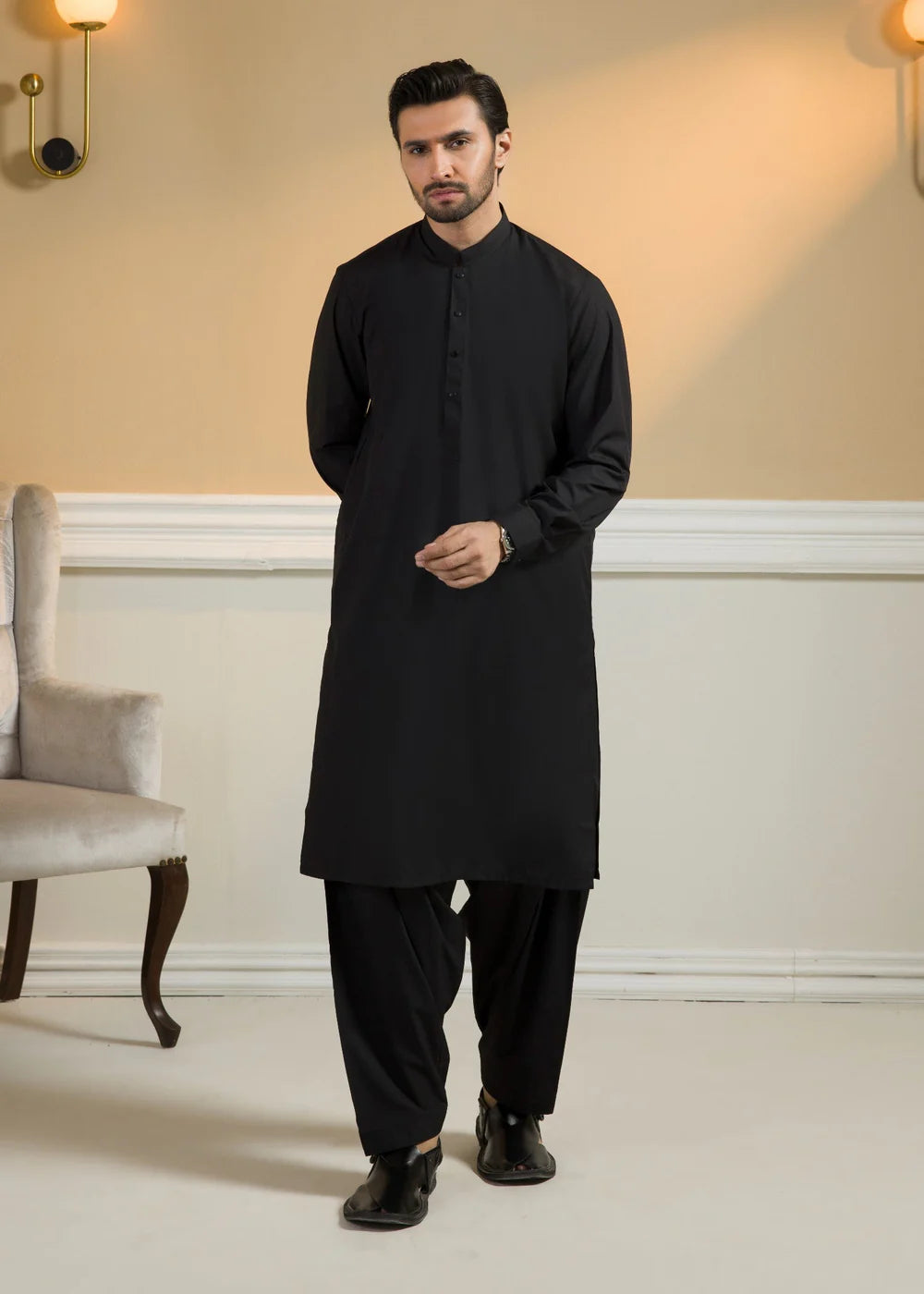 Men's Shalwar Kameez Pakistani Designer Black