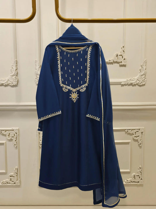 Agha Noor 3 Piece - Pure Embroidered Cotton Net Suit