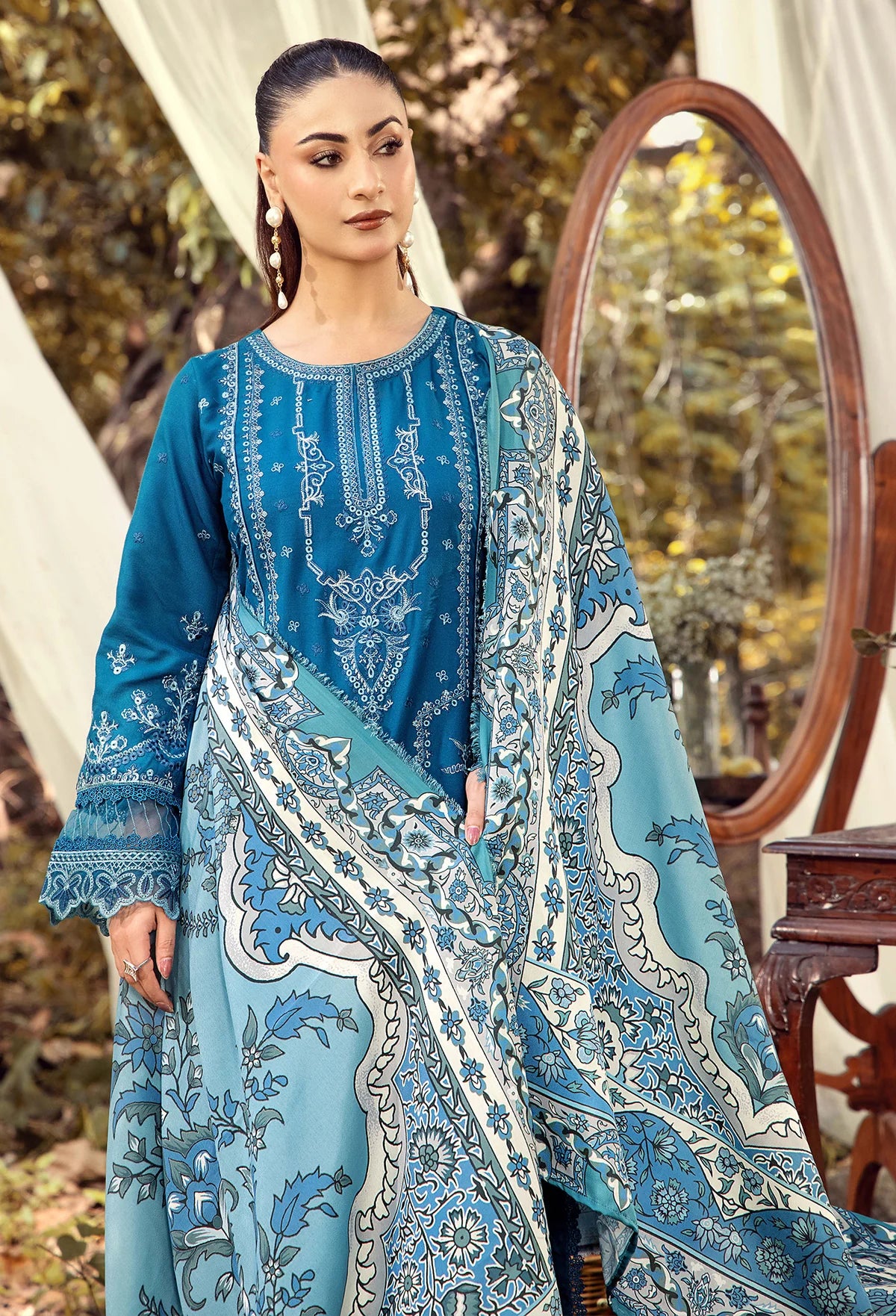 Linen Embroidered 3 Piece Dress