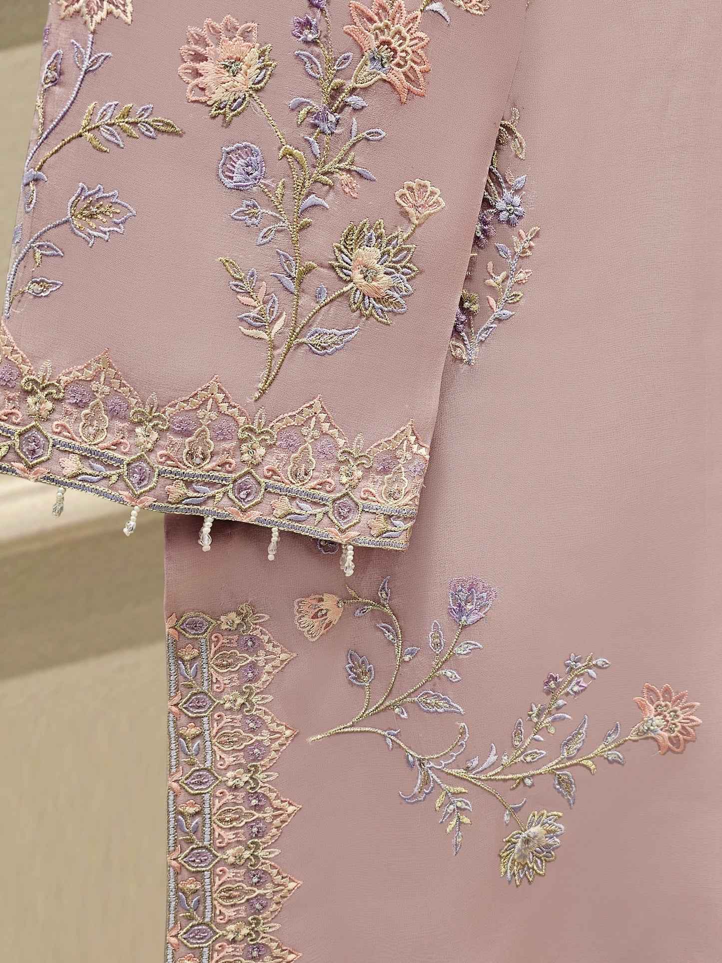 Agha Noor 3 Piece - Pure Organza Embroidered Dress S111626