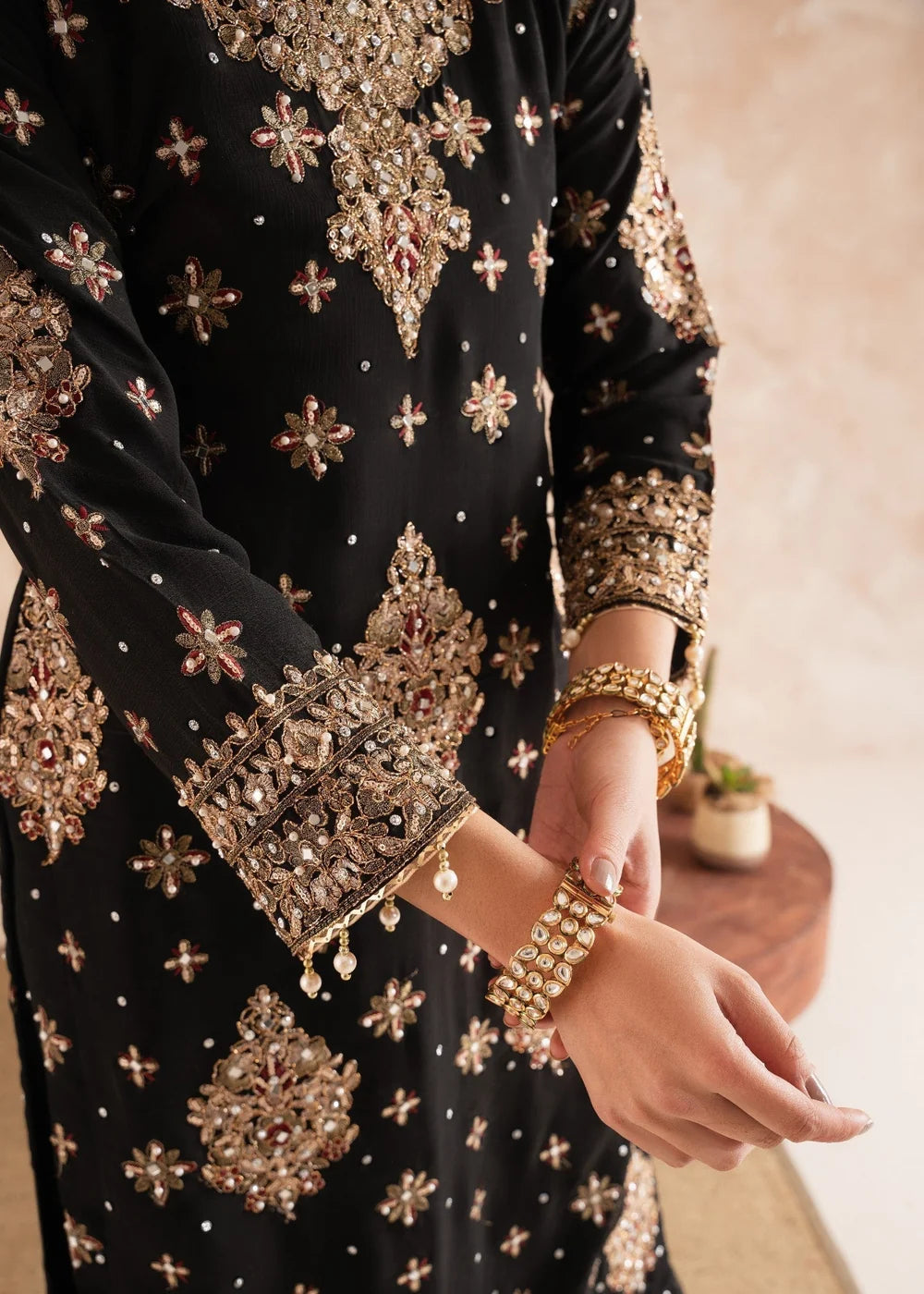 3 Piece Chiffon Heavily Embroidered Gharara Set