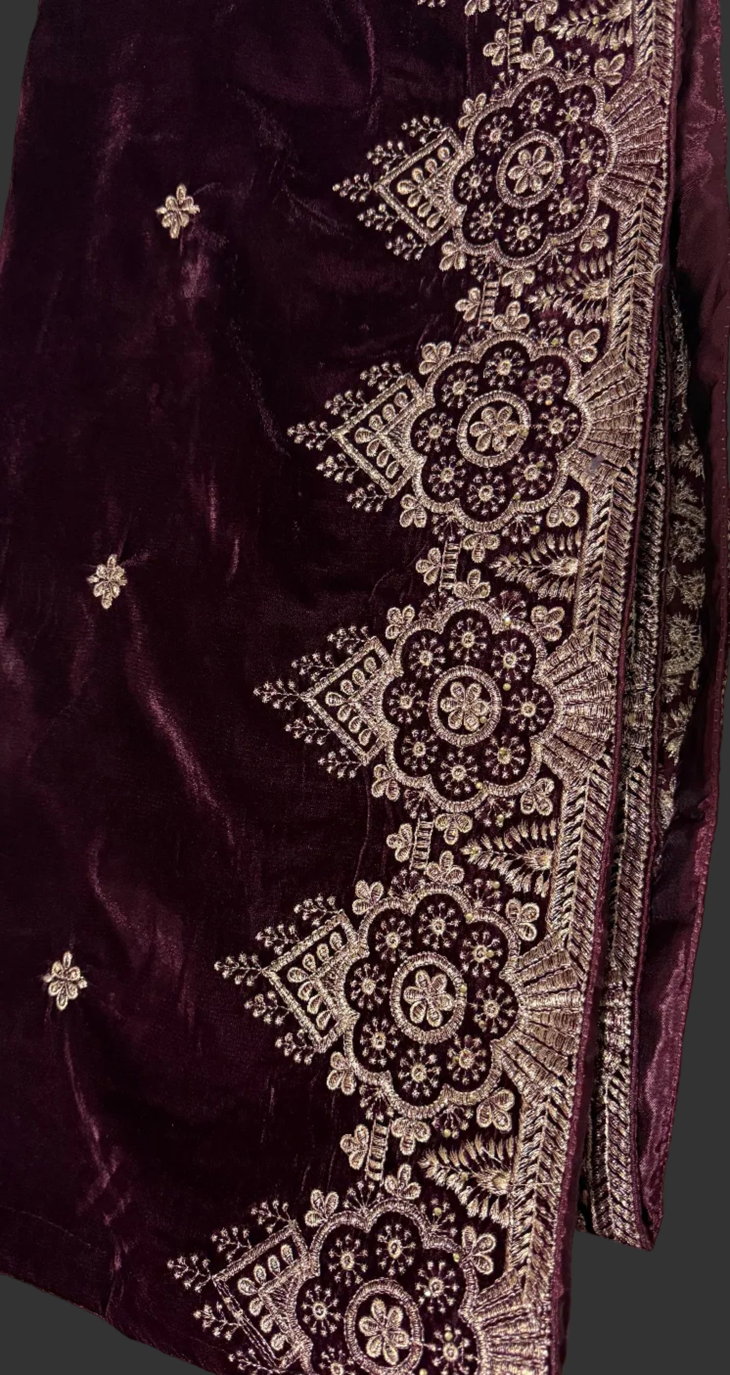 Velvet Zari Embroidered Shawl Maroon