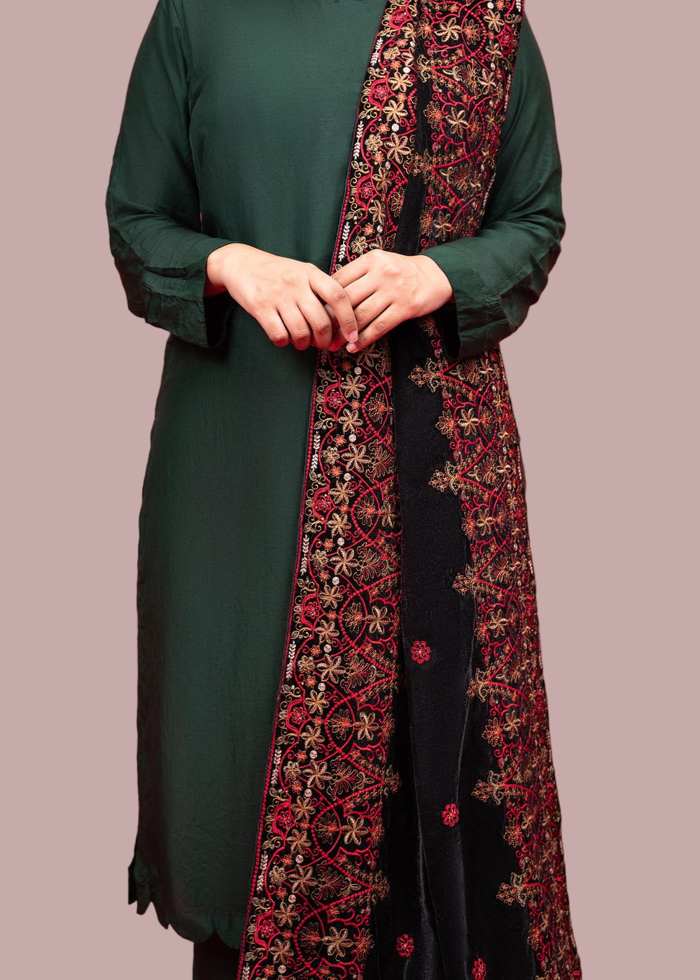 Velvet Zari Embroidered Shawl Black