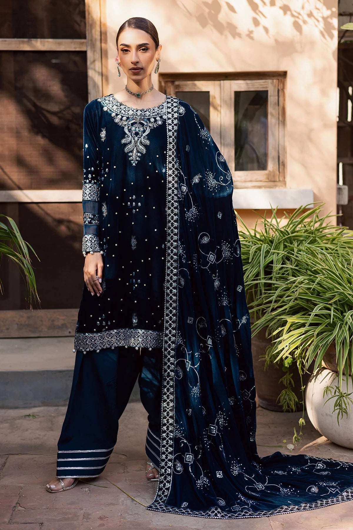 Nureh Velvet Embroidered Dress