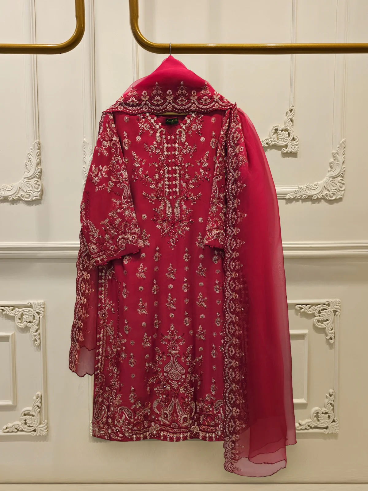 Agha Noor 3 Piece - Pure Sheesha Silk Embroidered Dress S113496