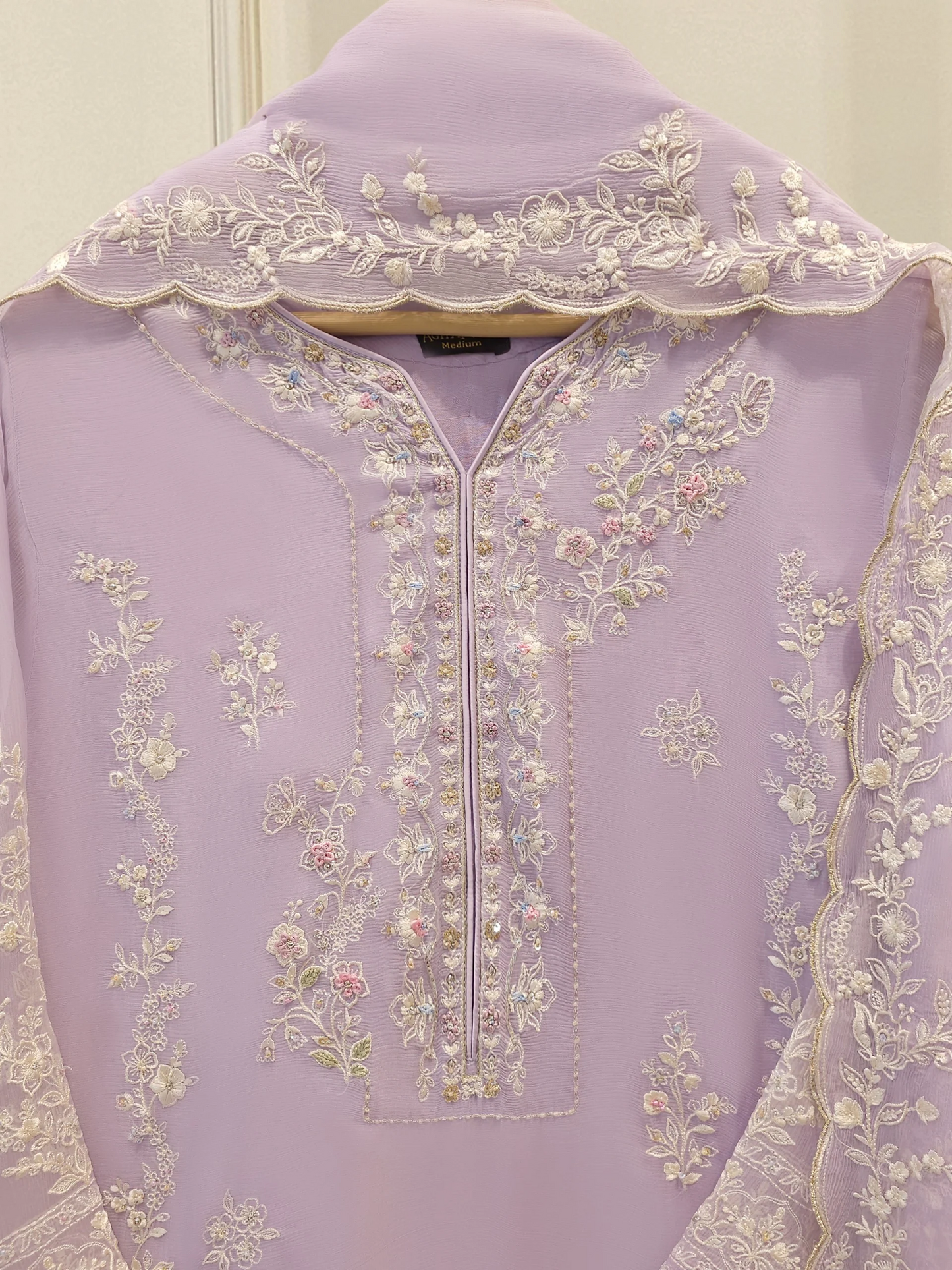 Agha Noor 3 Piece - Pure Chiffon Embroidered Dress S112023