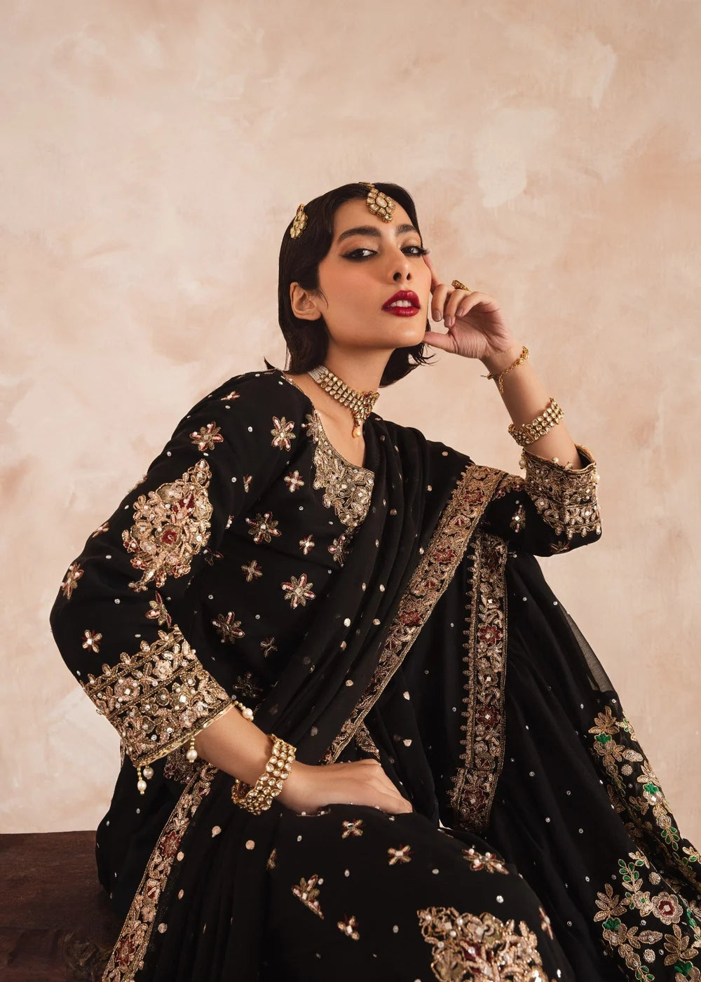 3 Piece Chiffon Heavily Embroidered Gharara Set