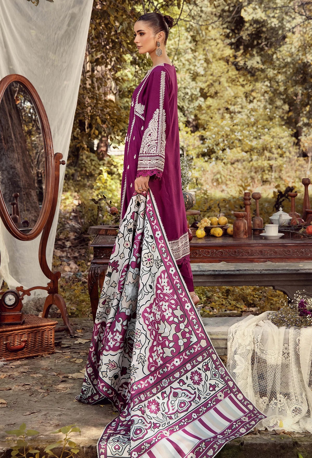 Linen Embroidered 3 Piece Dress