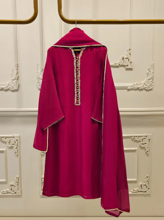 Agha Noor 3 Piece - Pure Embroidered Cotton Net Suit