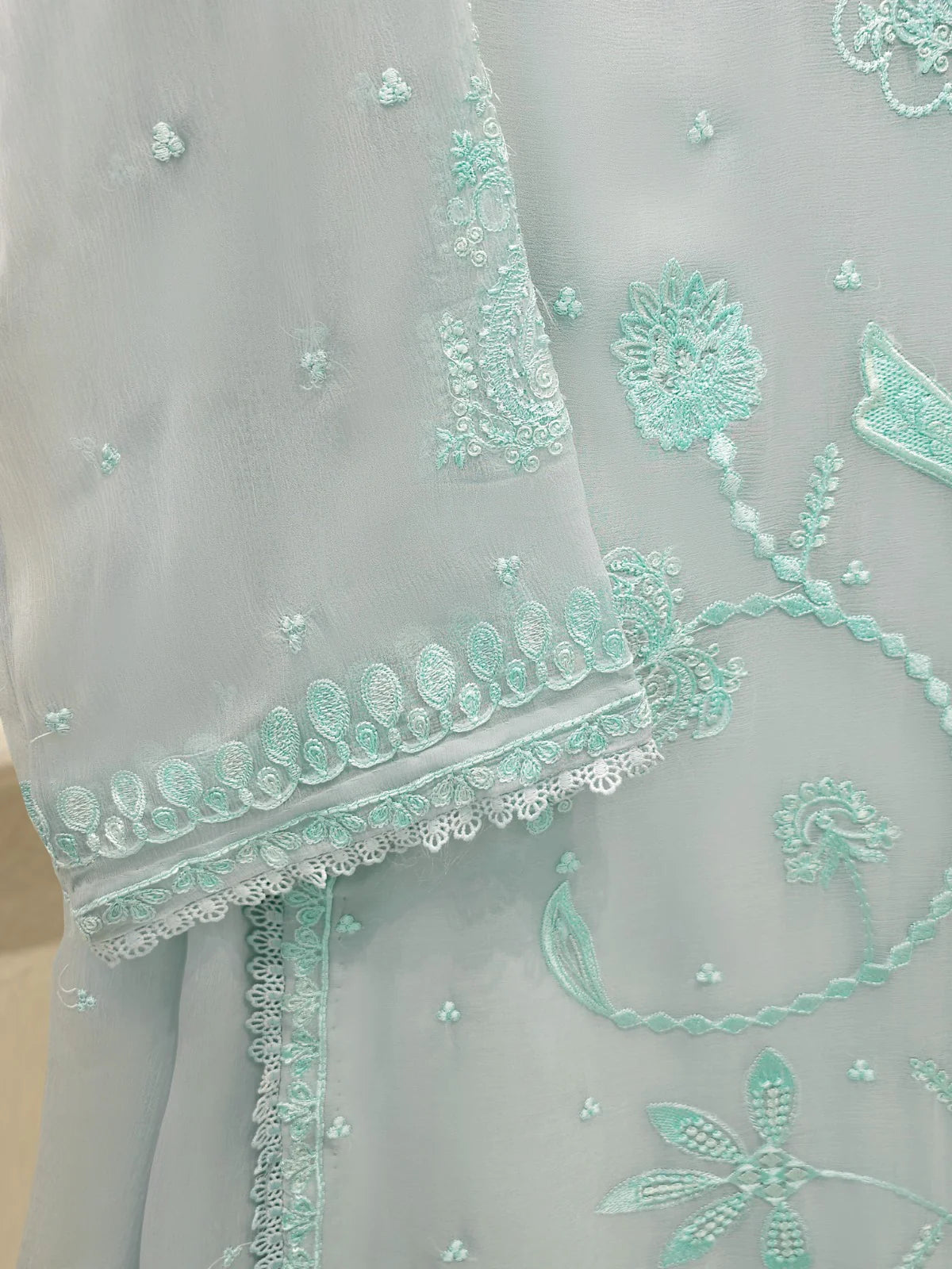 Agha Noor 3 Piece - Pure Chiffon Embroidered Dress