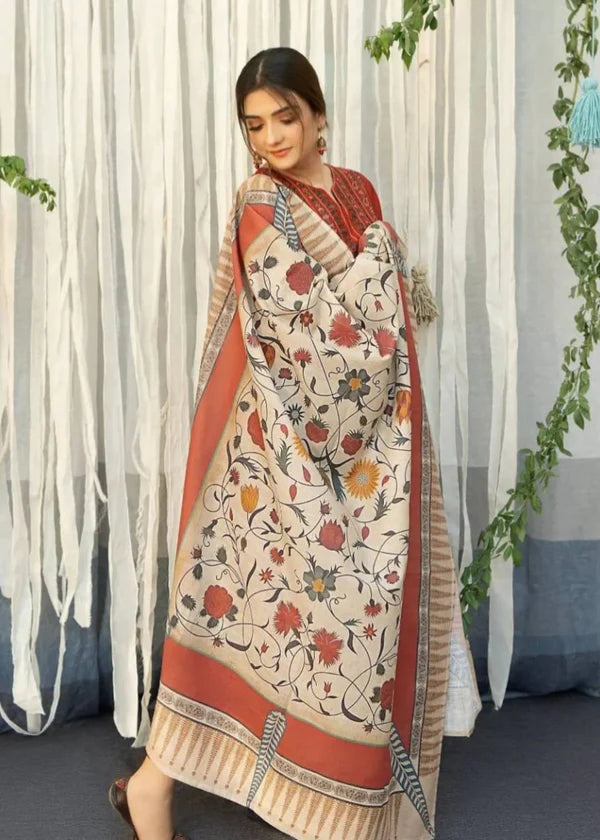 Linen Embroidered 3 Piece Dress