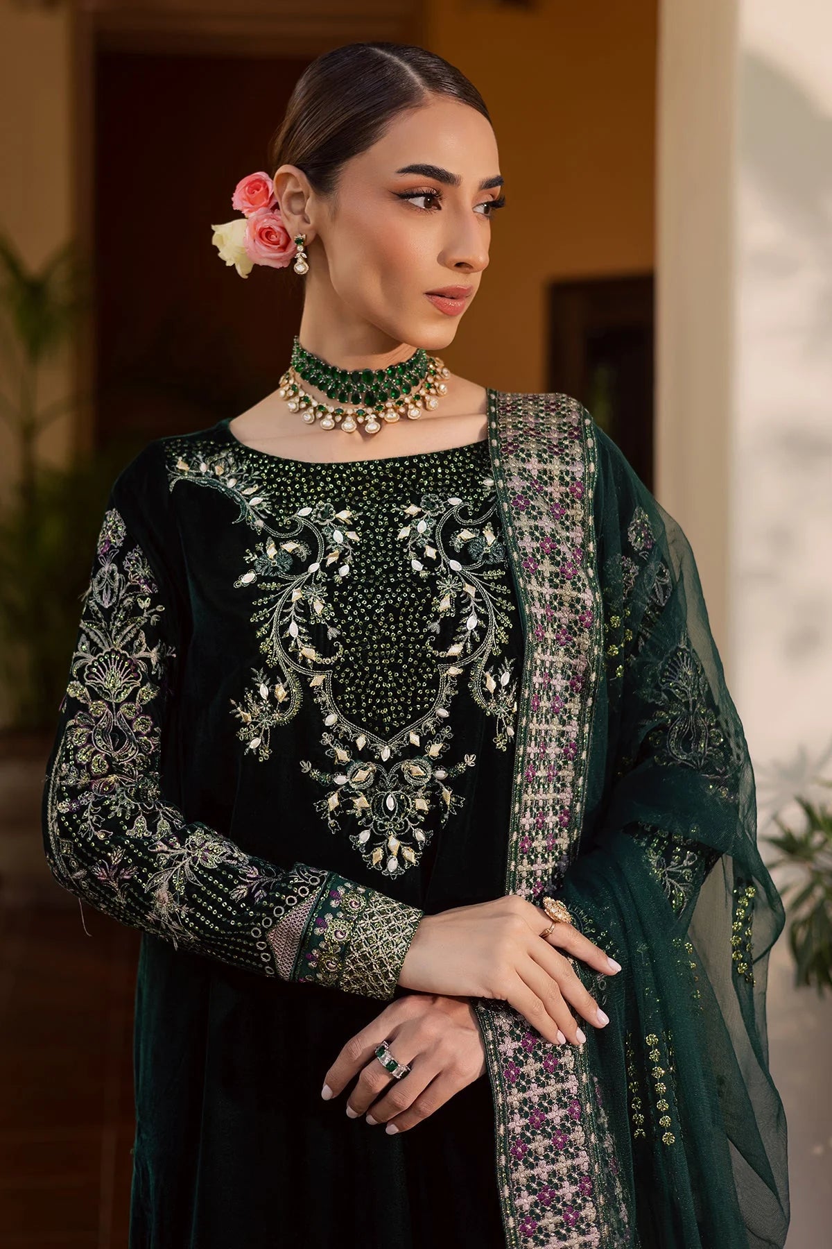 Nureh Velvet Embroidered Dress