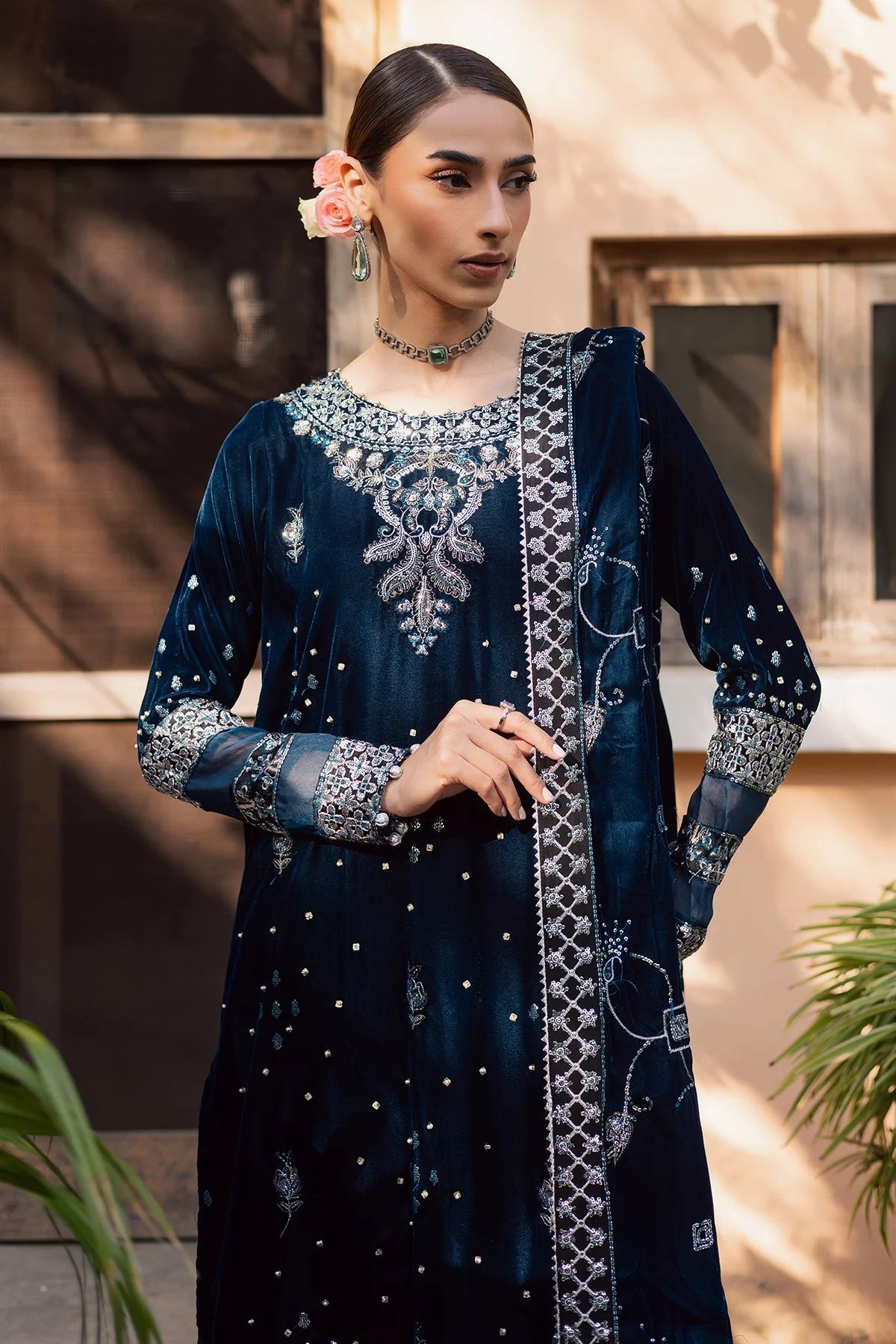 Nureh Velvet Embroidered Dress