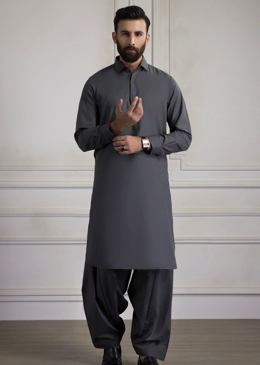 Men's Shalwar Kameez Pakistani Designer Gray